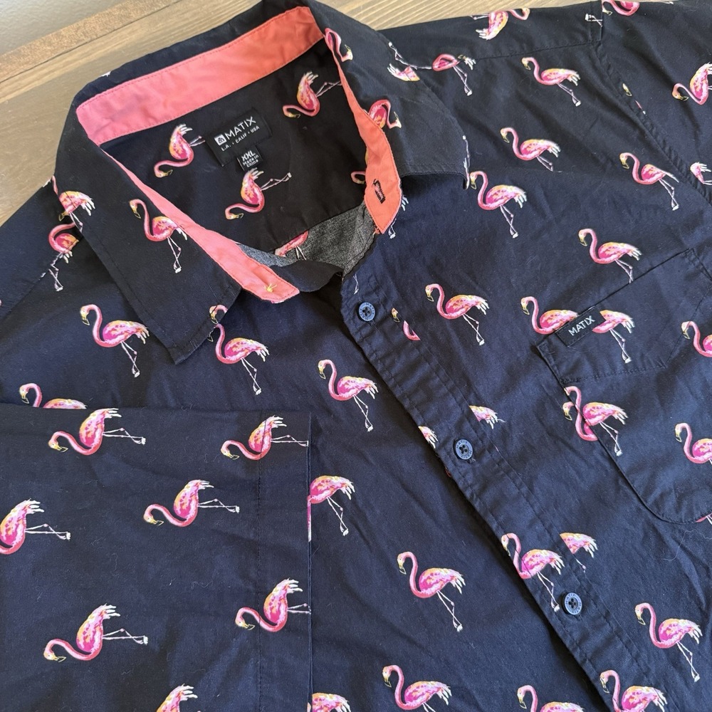 Matix Men's XXL Flamingo Print Short Sleeve Button Up Shirt Collar Top